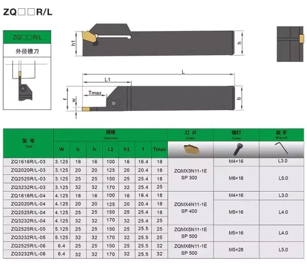 CNC Groove Cutter Cutting Tool Bar ZQ2020R/2525R-3-4 Single Head External Cutting Tool Lathe Tool Groove Cutter