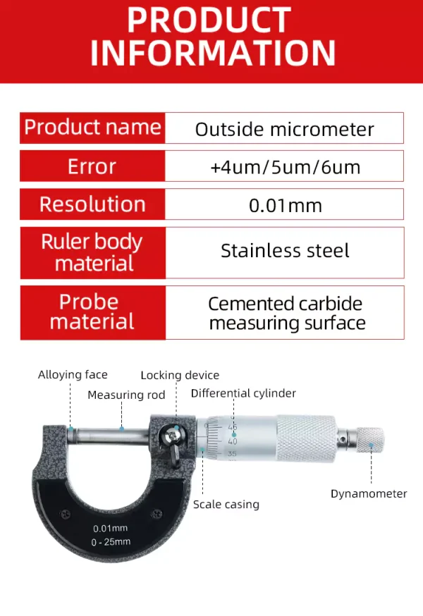 High Precision 0.001 Outer Diameter Micrometer